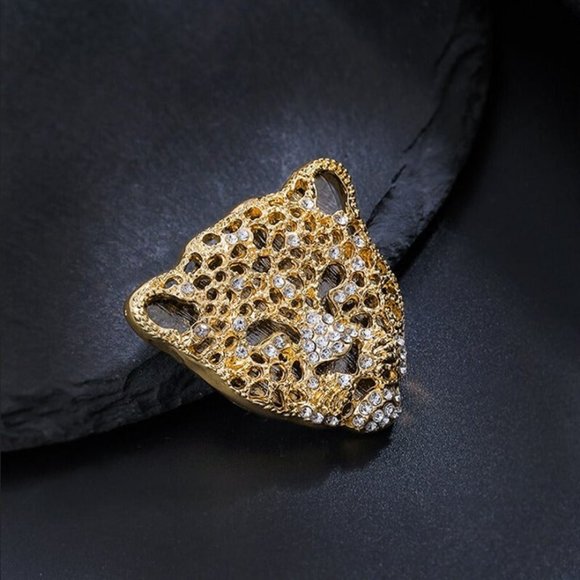 14K Gold Jaguar Brooch Lapel Pin Womens 2ct Diamond Suit Broach 14 Karat Jewelry
